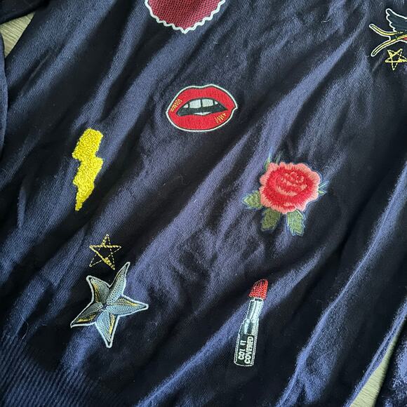 Torrid Sweater Black Embellished Patches Pullover Plus Size 1X - Picture 2 of 6